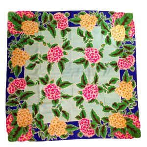 Scarf Silk Bold Color Floral Hydrageas Vintage 40s 50s Hand Printed Large Square